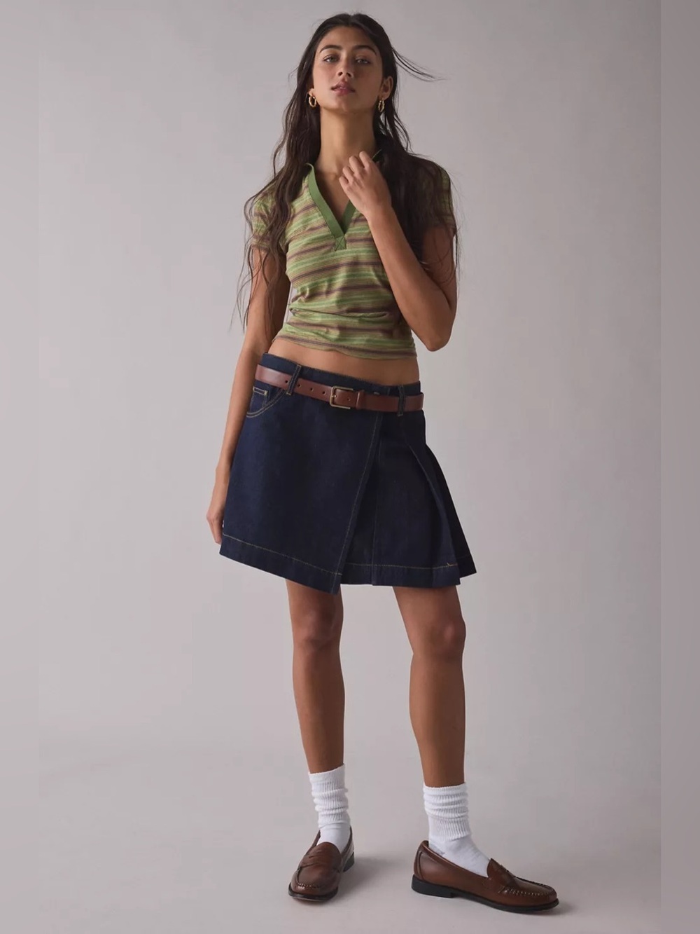 House of Sunny Pleated Denim Skirt